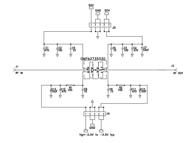 Application Circuit Diagram - MACOM CMPA2735030S-AMP1 Evaluation Board